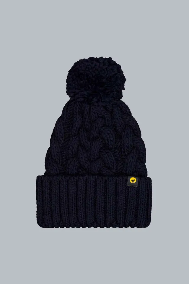 ciesse-scilly-strickm-tze-blau-zopfmuster-mit-bommel image 1
