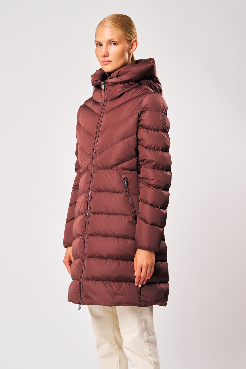 ciesse-rebecca-daunenmantel-damen-lang-bordeaux-kapuze image 1
